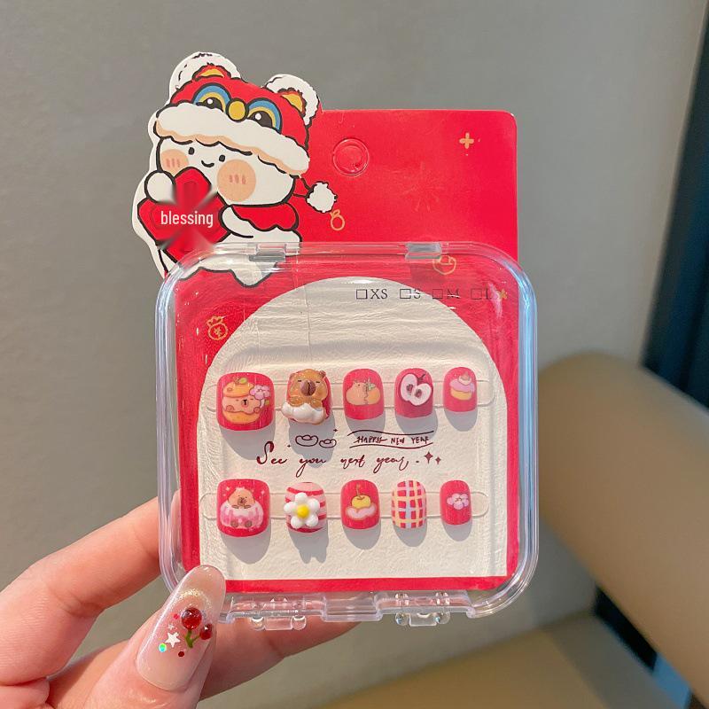Cartoon New Year Style Children s Nail Stickers: Cute Short Manicure for Girls & Elementary Students