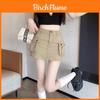 Womens Khaki Cargo Skirt With Zipper For Street Style And Summer Wear
