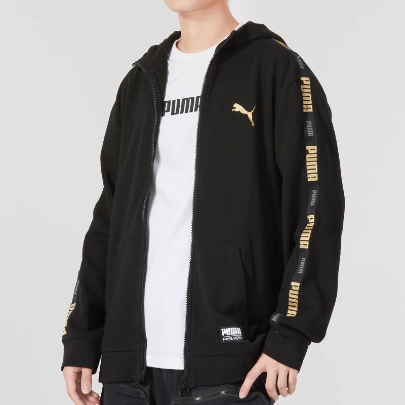 PUMA FW22 Logo Print Zip Hoodie Jacket Unisex Jackets Black 539532-01