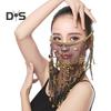 Performance Veil Flower Sequins Beads Decor Lace Belly Dance Tribal Face Veil Adjustable Strap Indian Dance Veil Halloween Costume Accessory