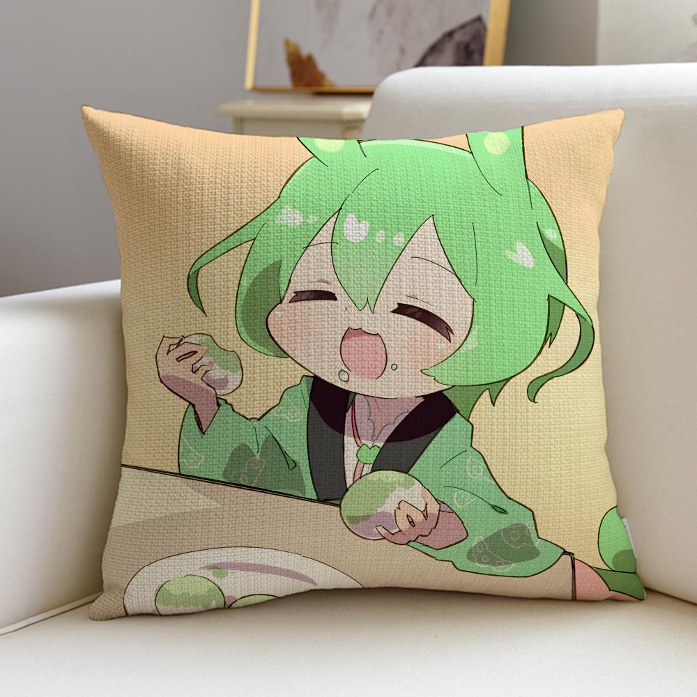 Cute ZZundamon AnimeS Cushion Cover Breathable and skinfriendly linen pillowcase square removable and washable cushion
