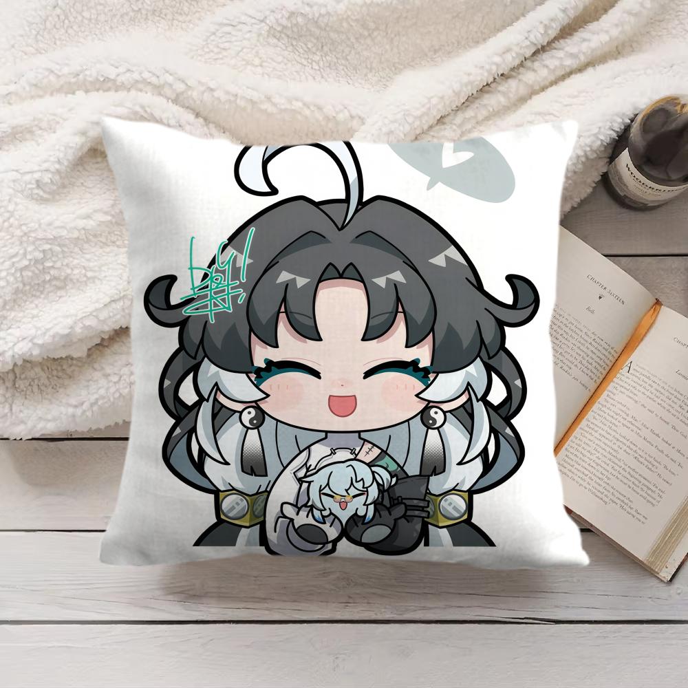 Jianxin Cute Wuthering Waves Cushion Cover Silky Short Plush Invisible Zipper Dustproof Sofa Pillow Case For Home Decor