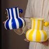 Painted Ceramic Vase Desktop Stripe Art for Flower Arrangement Living Decorative Flower Vase Room Bedroom