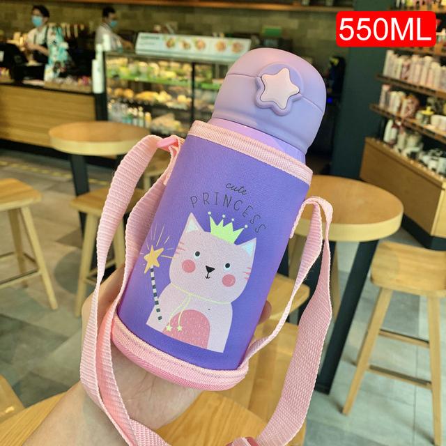 Termosmugg för barn med sugrör, dubbla vakuumflaskor i rostfritt stål Barn Söt termisk vattenflaska tumbler termokopp