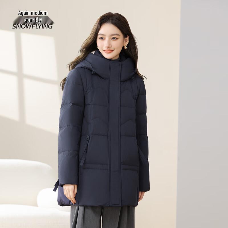 XueZhongFei Damen Mittellange Kapuzen-Winterdaunenjacke
