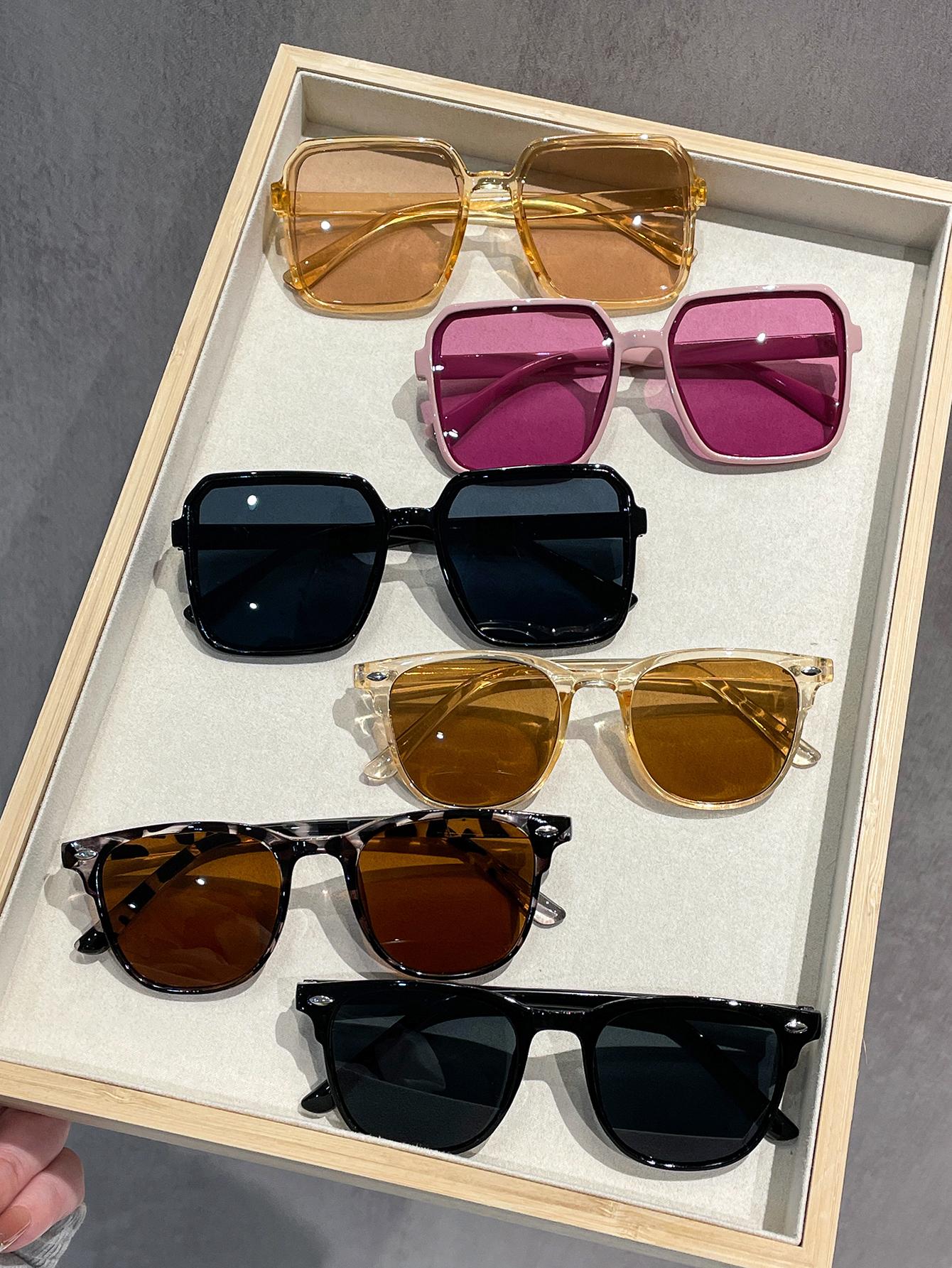 

6PCS Classic Square Frame Sunglasses Colorful Combination Set Affordable Outdoor Leisure Sunglasses High Value-for-Money
