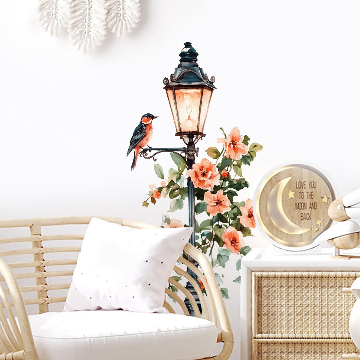 

Мультяшна Розписана Вручну Пташка Квітка Вуличний Ліхтар Настінна Наклейка Спальня Вітальня Прикраса Стін Самоклеюча 30x60cm різнокольоровий