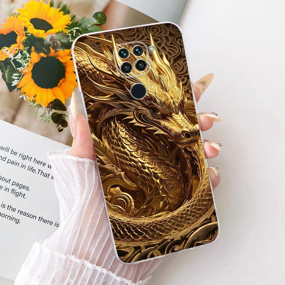 Měkký průhledný silikonový obal pro Xiaomi Redmi Note 9 9S Note 9 Pro Kryt na telefon Vzor kreslená kočka drak květina motýl