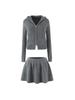 European-American Autumn Retro French Hooded Cardigan & Half Skirt Set