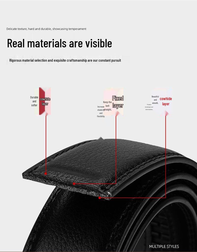 Men's Double-Sided Genuine Leather Belt with Rotating Pin Buckle - Business Casual Style