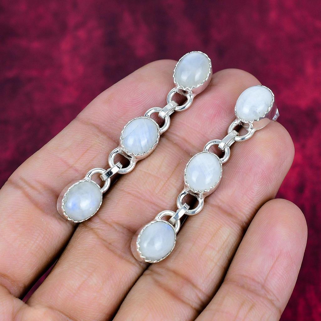 Moonstone 925 Solid Sterling Silver Earrings, Handmade Gemstone Earrings Jewelry, Gifts For Wife Brand New Earrings