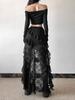 Women's Lace Spliced Skirts Black High Waist Ruffle Irregular Long Skirt Gothic Style Streetwear Summer