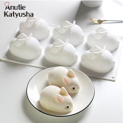 3D Kaninchen Form Silikon Kuchen Form 6-fach Mousse Dessert Backen Hase Form Schokolade Backformen Gebäck Dekorieren DIY Formen