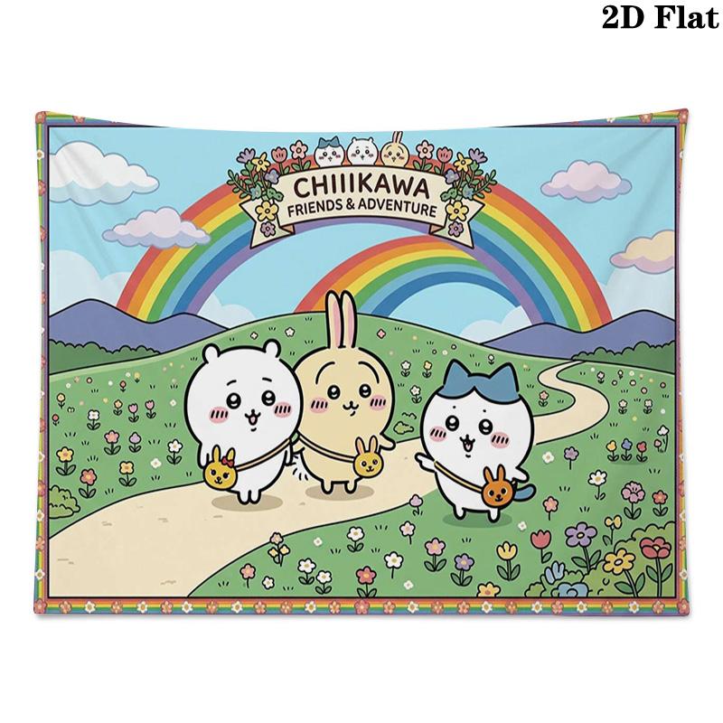 Anime Chiikawa Wall Tapestry Aesthetic Wall Hanging Printed Fabric Blanket Decorative Tapestries for Bedroom Living Room Home Decor