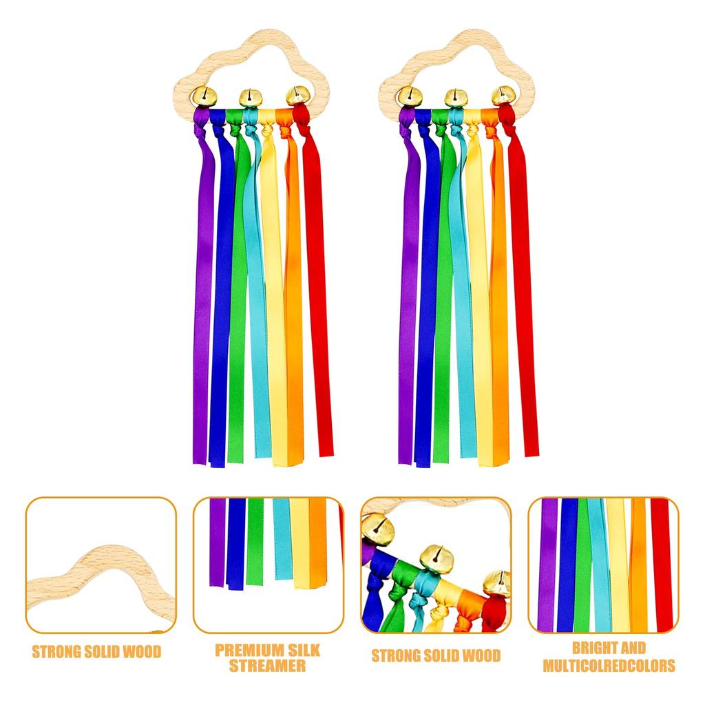 Houten Lint Ring Speelgoed 2 Stuks Baby Sensorisch Speelgoed Handgemaakt Speelgoed Kleur Wolk Lint Knaag Houten Cirkel Tandjes Speelgoed Voor Jongens Meisjes Baby's