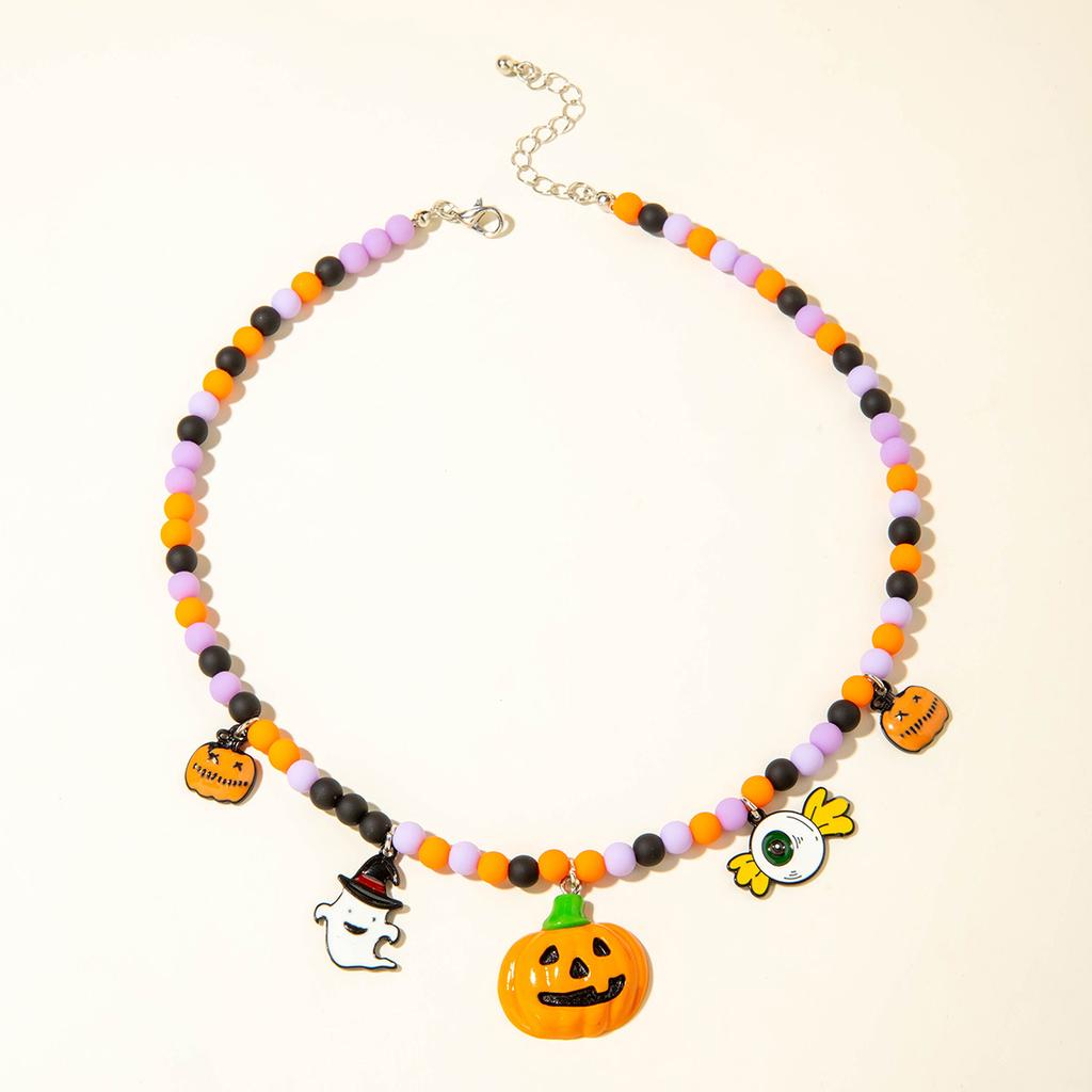 Accessories, Halloween creative pumpkin colored ghost necklace, funny beaded acrylic necklace for women