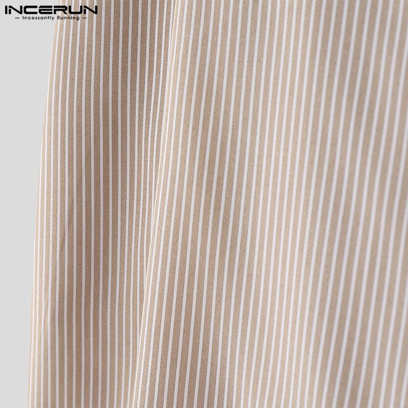 INCERUN Men Casual Zipper Waist Striped Long Ruffled Wide Legs Pants Trousers