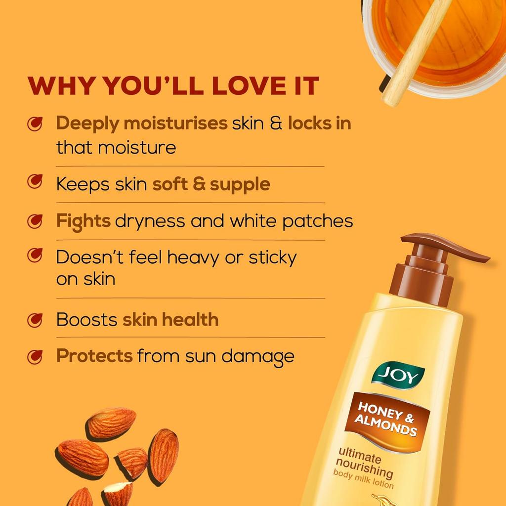 Joy Honey & Almonds Ultimate Nourishing Body Milk Lotion 600ml Pack of 1 For Smooth Soft Skin