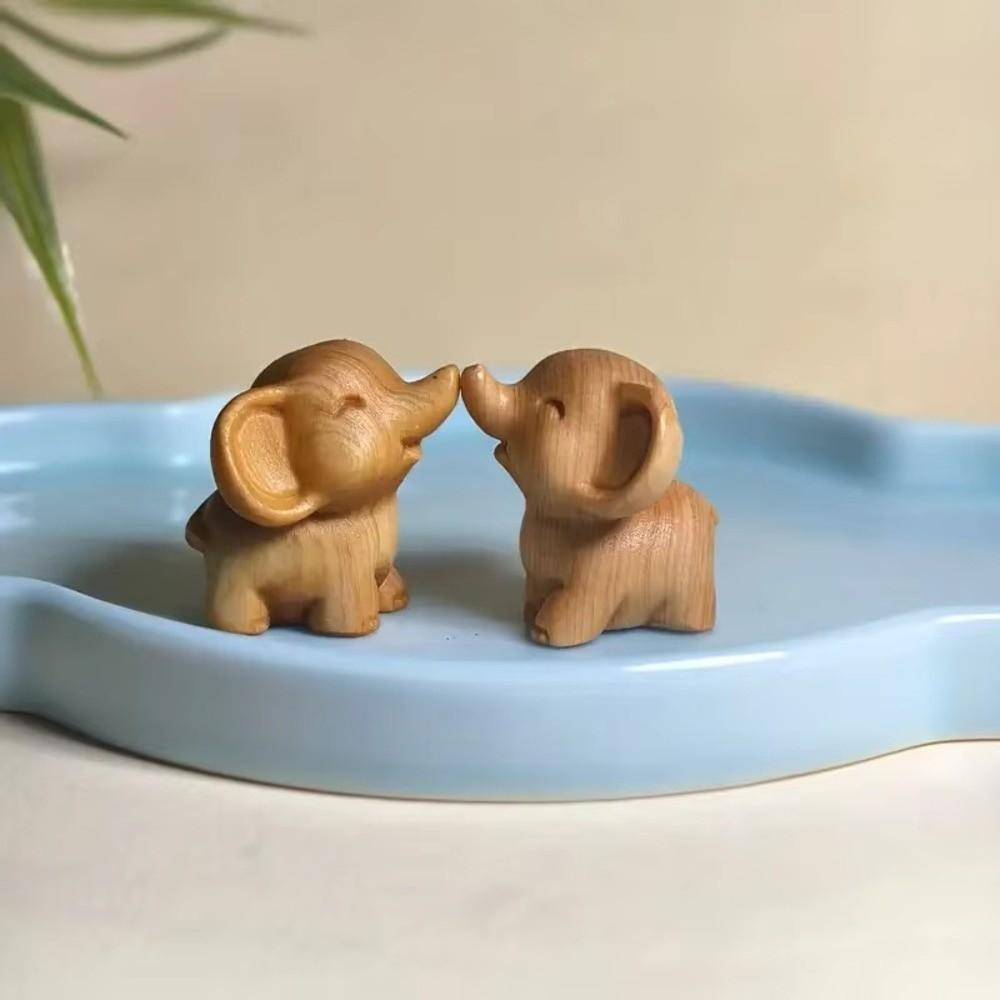 Mini Hand-Carved Elephant Solid Wood Elephant Figurines  Holiday Decorations