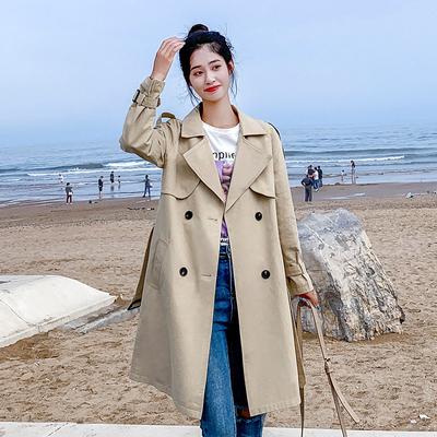 Solid Color Mid-length Petite Khaki Windbreaker Spring and Autumn New Korean Style Loose Casual Waist Coat