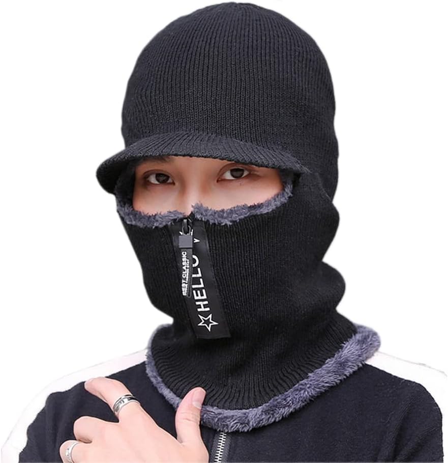 

Winter Warm Wool Hat for Men Outdoor Ear Protection Hats Warm Thick Bicycle Knitted Capd Scarf Hat Windproof Visors Cap New чорний