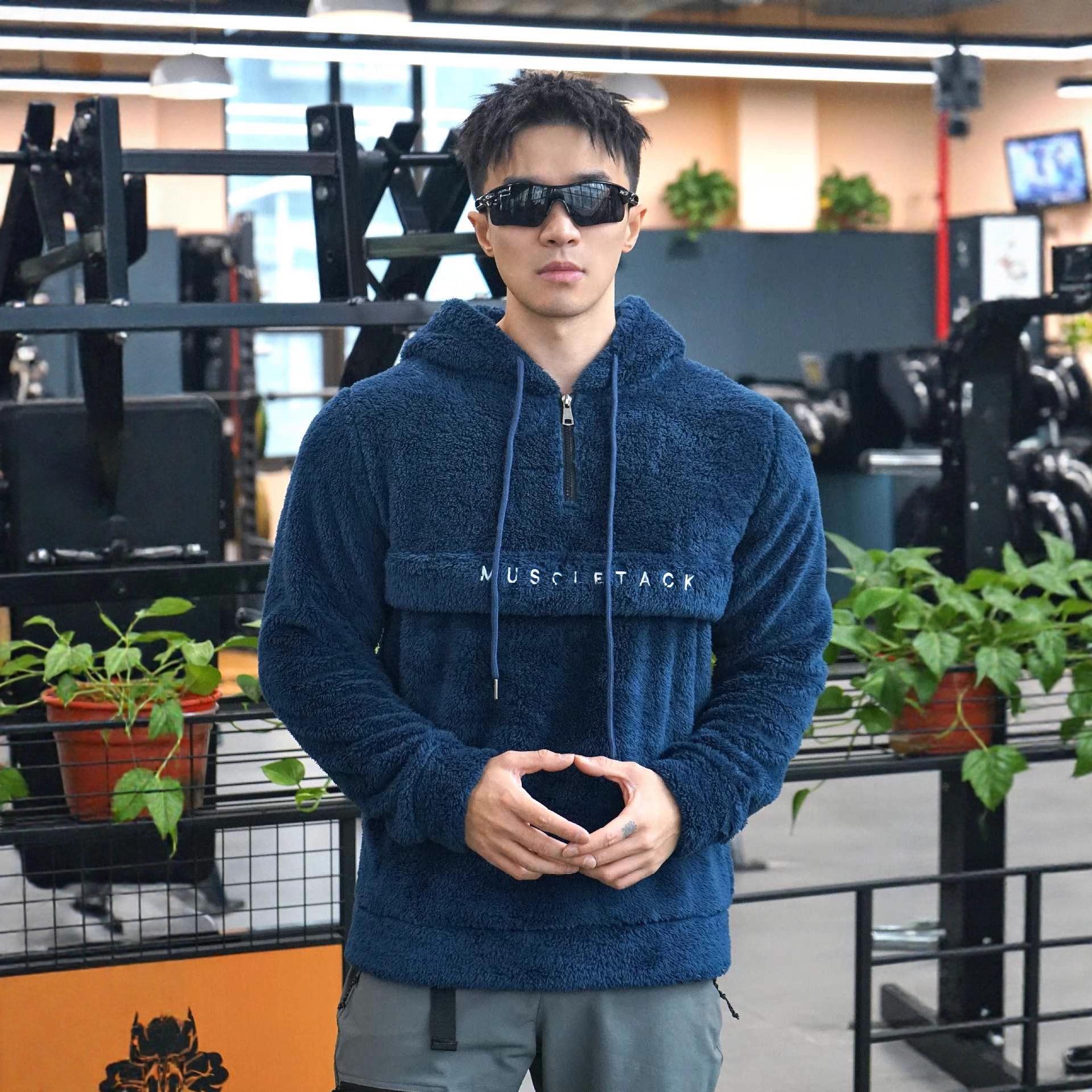 2025 Velvet Lined Half-Zip Hoodie: Thick, Loose Fit for Autumn & Winter Running Small