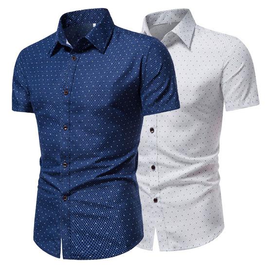 Camicia da Uomo Formale Monopetto Revers Stampa a Pois Camicia Estiva da Lavoro