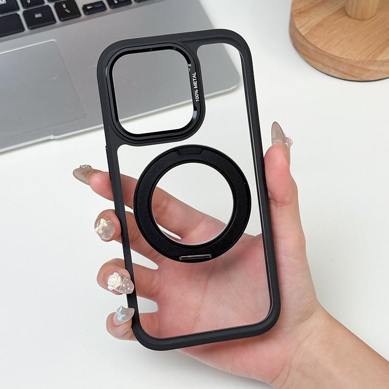 For Apple 13/14/15/16/17 Series Transparent Simple Magnetic Lazy Stand for IPhone Case