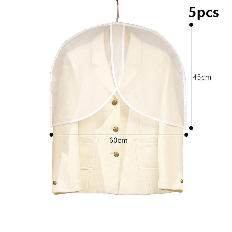 5Pcs Semi-Package Clothes Dust Cover Waterproof Transparent Suit Coat Storage Bag Short Wardrobe Hanging Clothes Cover