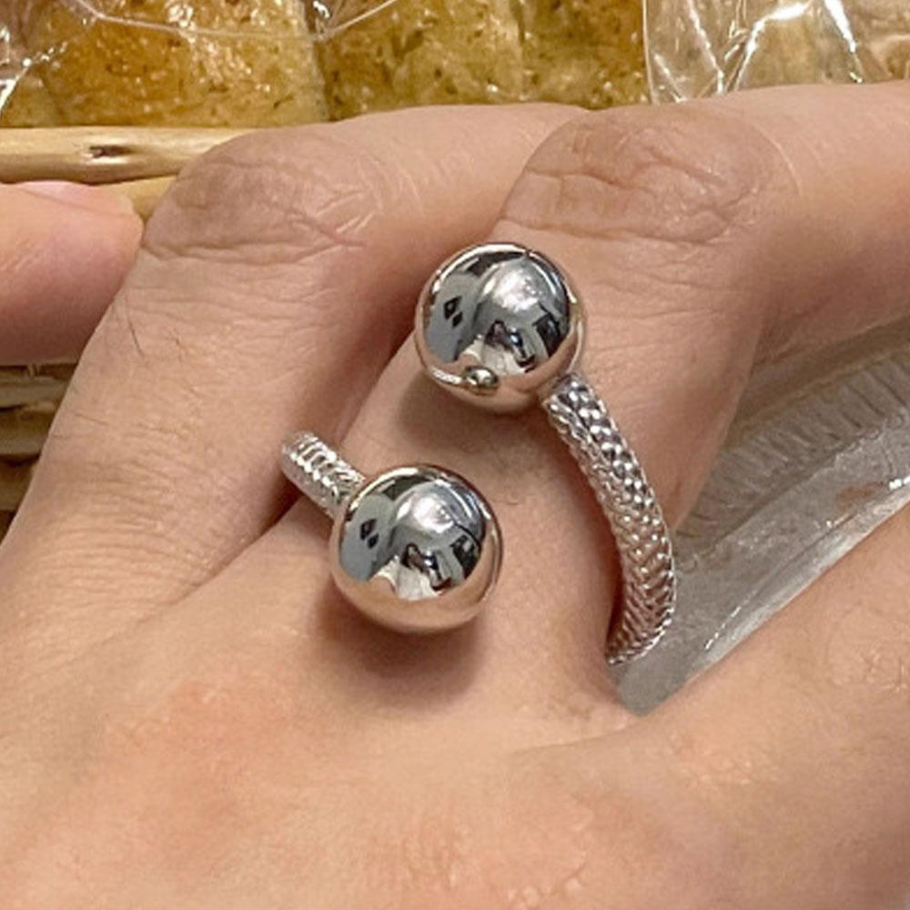 

BF CLUB 925 Sterling Rings for Women Fashion Geometric Handmade Irregular Double Balls Ring Party Christmas Gift resizable