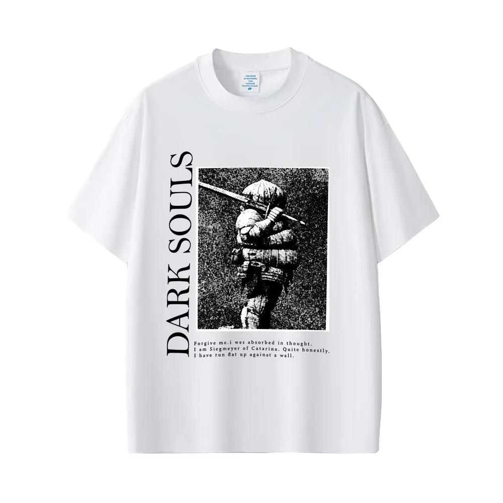 Dark Souls "Siegmeyer" Citazione Ritratto Grafica Lavaggio Vintage Oversize Streetwear Soulslike Gioco Fan Merch T-Shirt Top per Appassionati di Gaming