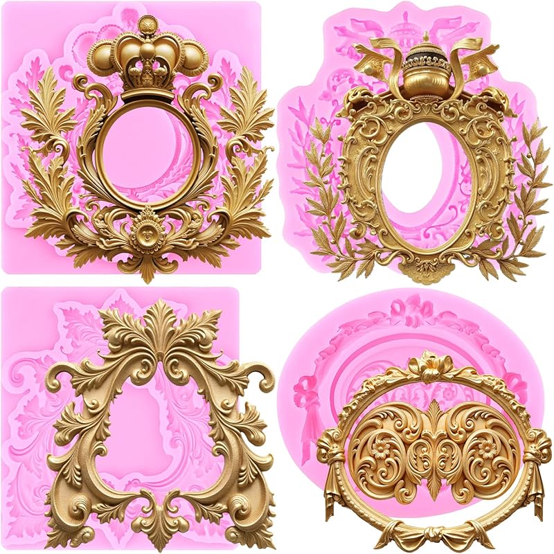 Mujiang Photo Frame Fondant Molds Picture Frames Silicone Mold Vintage Frame Molds For Cake Decorating Cupcake Topper Chocolate Candy Polymer Clay