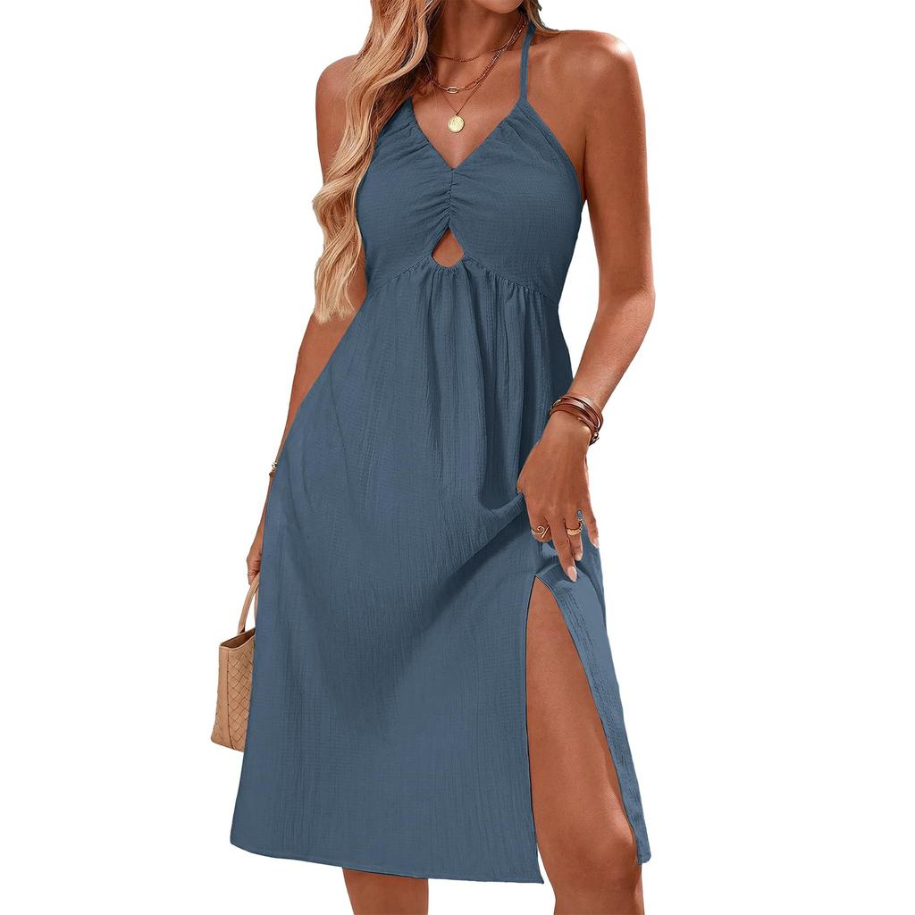 Vestido largo de moda para mujer, de color, sin mangas, corte ajustado