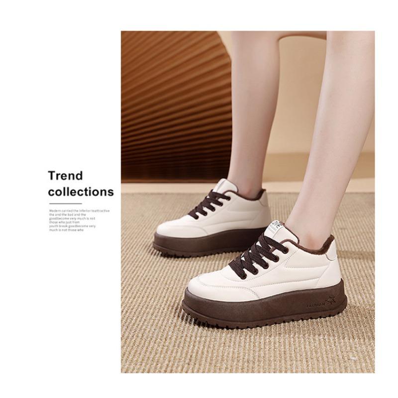 Solid Color Thick Platform Sole Fleece Lined Casual Winter Sneakers For Women