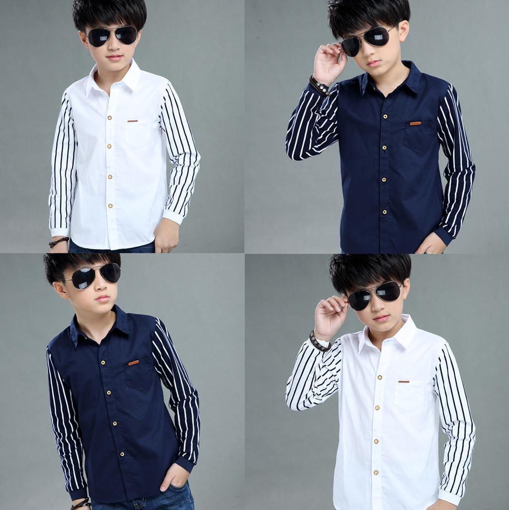 Camicia da gentiluomo con chiusura a righe a maniche lunghe per bambini e ragazzi