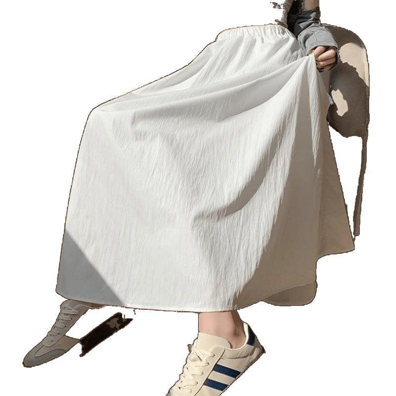 Mori Style White Midi Skirt for Women - High Waist, A-Line, Slimming, Pleated, Summer 2025 Edition