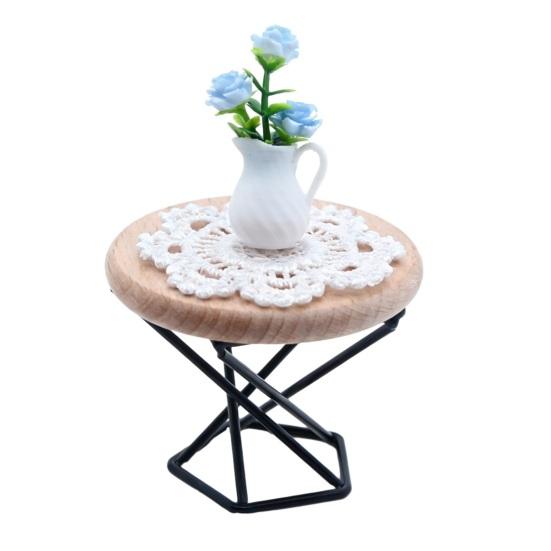 46028 46034 Масштабная миниатюрная кукольная мебель Столик приставной Деревянный круглый боковой журнальный столик