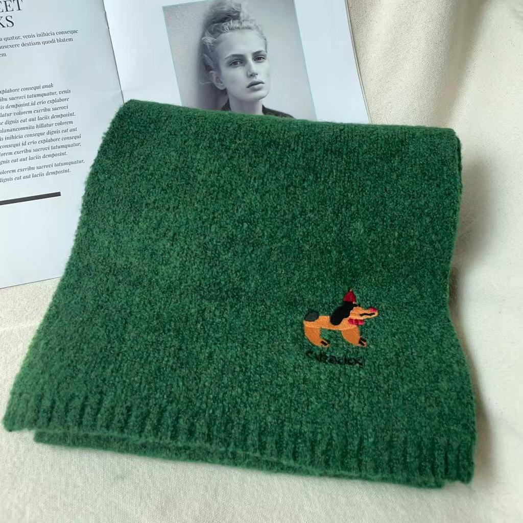 2025 Winter Japanese Cute Puppy Embroidery Scarf for Neck Protection