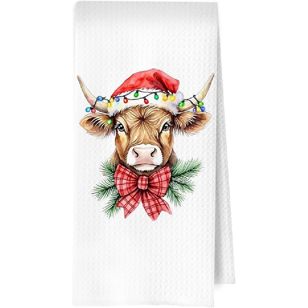 Highland Cow Highland Cow Gifts Waffle Decorative Kitchen Towels, Country Christmas Hand Towel, Farmhouse Western Tea Towel, 16×24 Highland Cow- 03