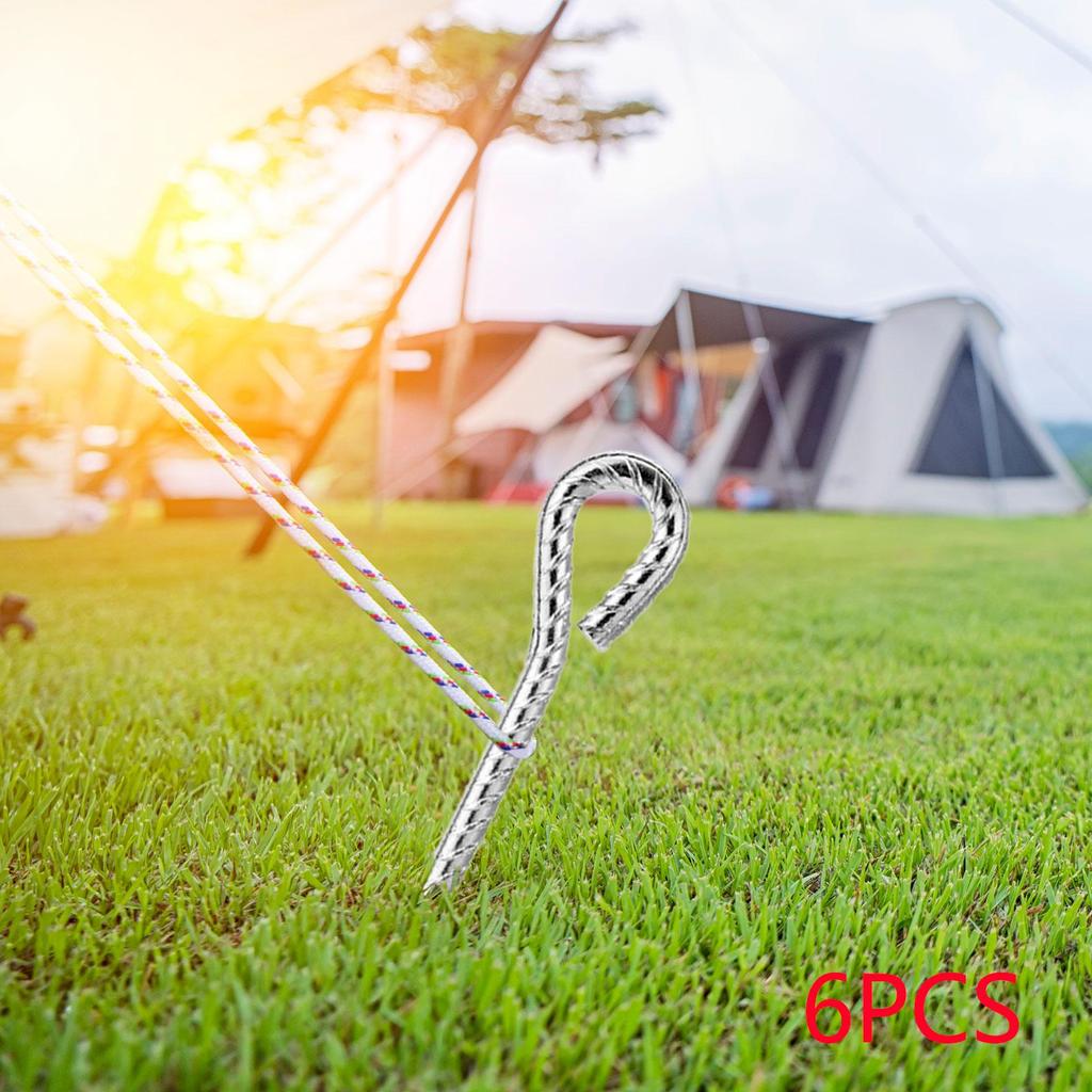 6 Pcs Tent Pegs with Hooks Unbreakable Ultralight Durable for Travel Backpacking