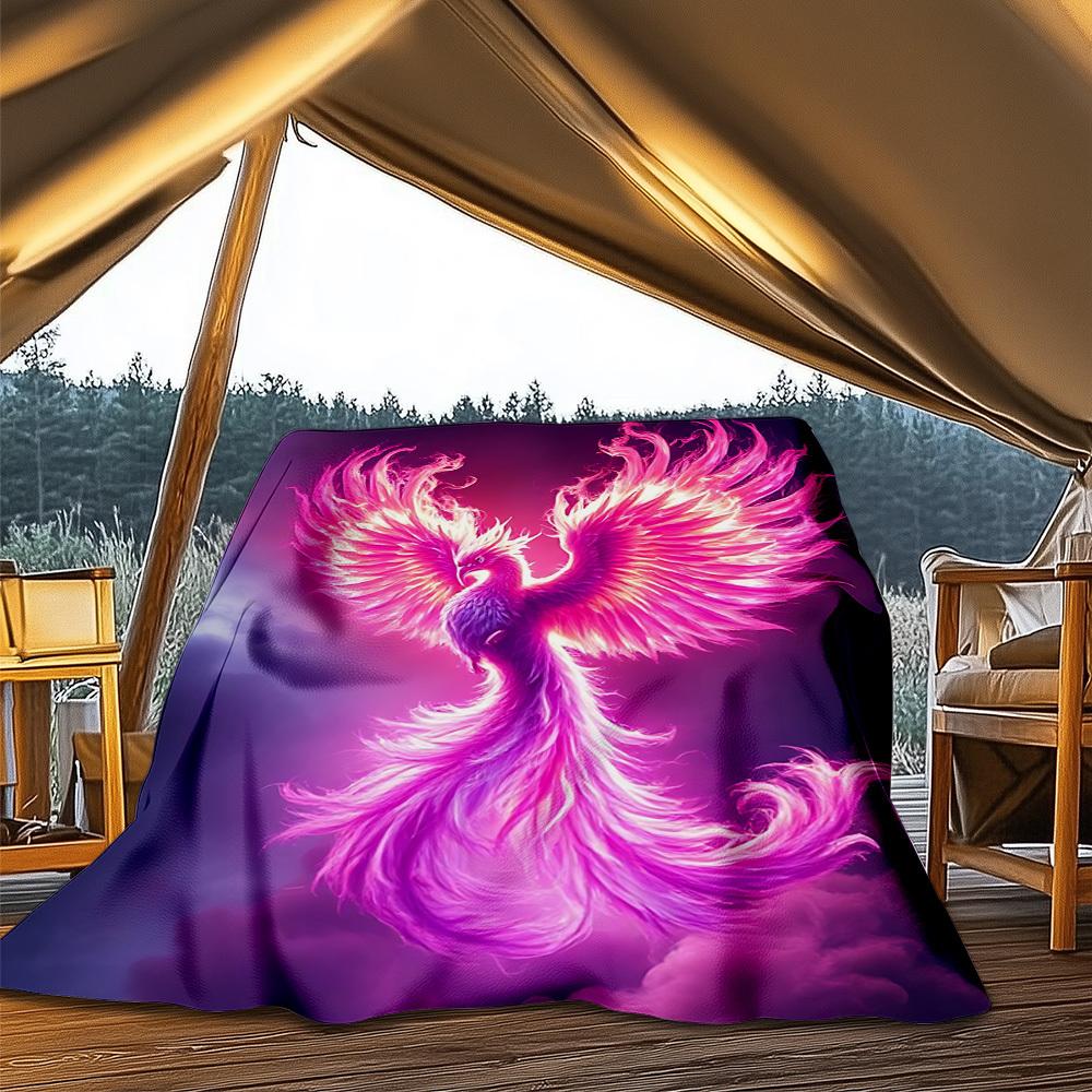 1pc Phoenix Feather Outdoor Flannel Blanket Soft All Season Polyester Throw , Perfect for Picnics & Travel , Picnic Accessory