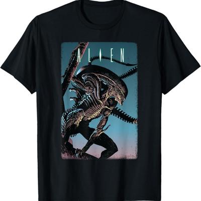 20th Century Fox Alien Xenomorph Illustrated Poster T-Shirt - Unisex-Adult, Classic Fit, Short Sleeve, Black