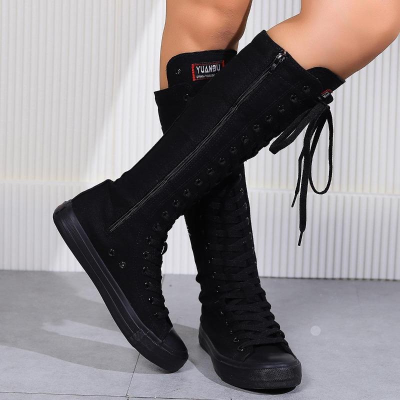 Dámské módní ploché plátěné sportovní boty s krajkou uvnitř zipu