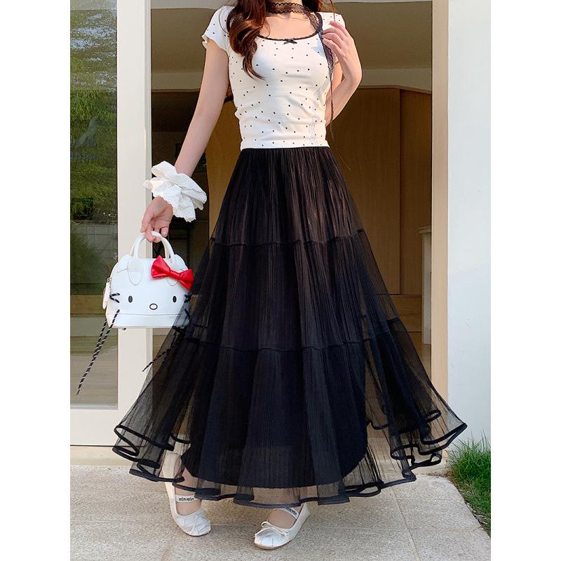 2026 Spring Plus Size Women's Korean Style Patchwork Elastic Waist Skirt