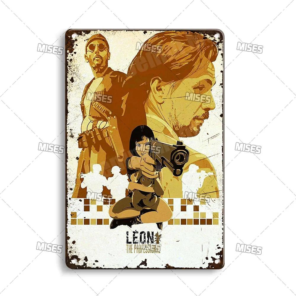 MISES Lon Klassischer Film Metallposter Killer Leon Kneipe Metallblechschild Wandplatte Haus Garten Metallschild Wand Industrielle Dekoration