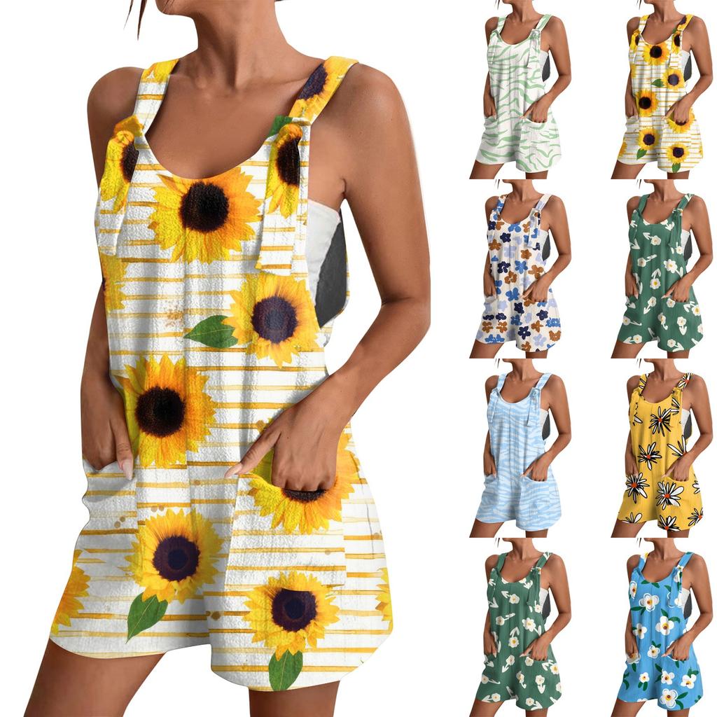 Women's Fashion Floral Print Jumpsuit Casual Jumpsuit Shorts
