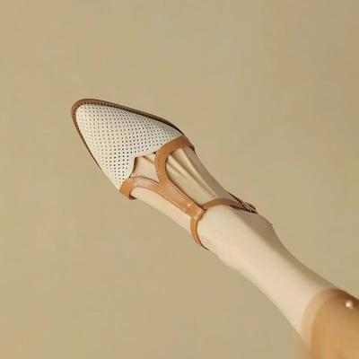 Moda NUEVO Verano Sandalias de Mujer Zapatos de Cuero Dividido para Mujer Zapatos Simples de Tacón Grueso Puntera Cubierta Slingback Puntera Puntiaguda Sandalias de Diseño