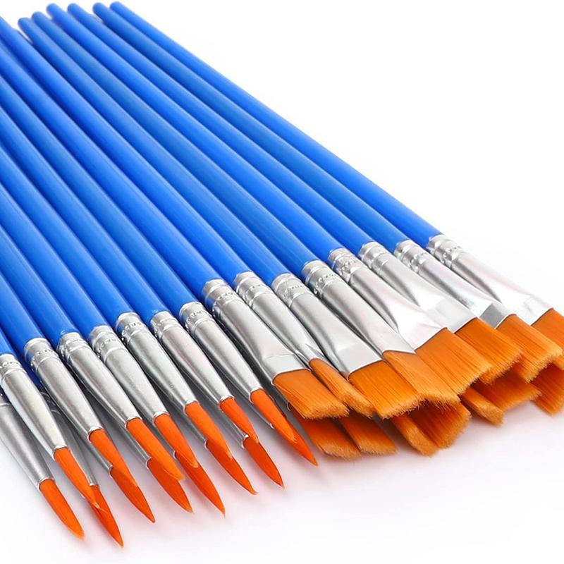 50Pcs Painting Brushes Set Art Round Flat Hair Nylon Hair Paint Brush For Oil Acrylic Watercolor Kids/Artists/Beginners/Student