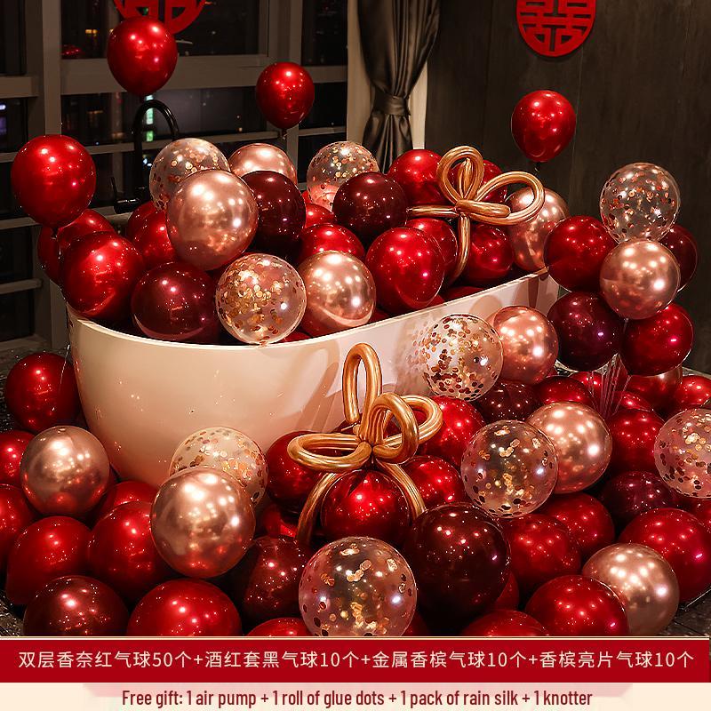 Double Layer Red Latex Balloons Set for Wedding & Engagement Room Decorations