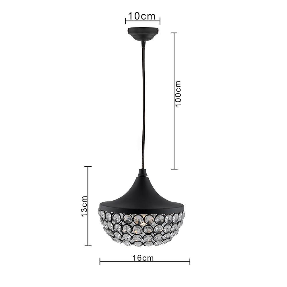 Crystal Pendant Light - Modern Black Hanging Ceiling Lamp with Sparkling Crystals, Decorative Lighting for Dining Room